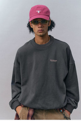 [Monterest] Fleece-Lined Logo Print Crewneck Sweatshirt