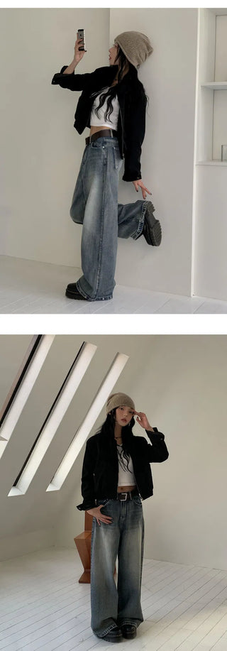 Folder Hem Snap Two-Way Faded Denim Pants - 4 Colors