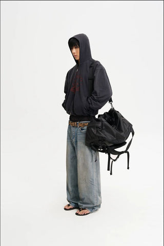 [MASONPRINCE] Boxy-Fit Hooded Zip-Up Cardigan