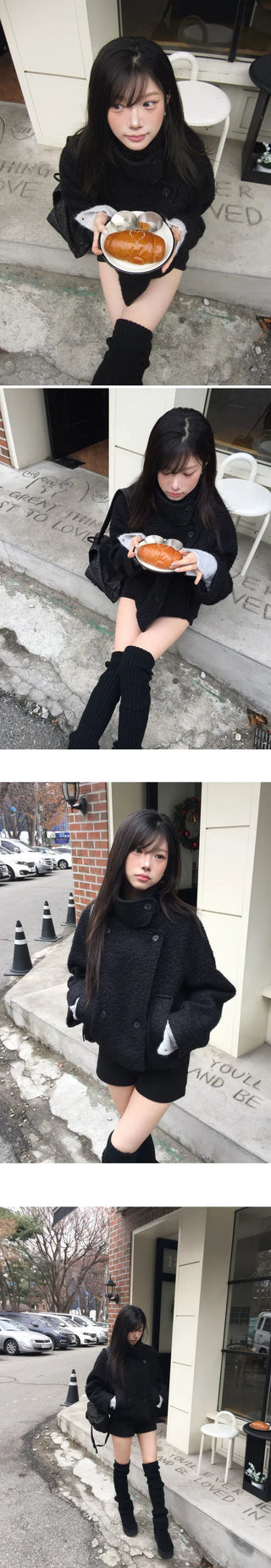 Rose Boucle Double High Neck Short Coat - 3 Colors