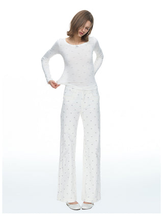 [NECY] Ribbon Allover White Jeans