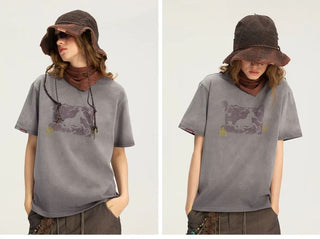 [Monterest] Unicorn Print Washed Cotton T-Shirt