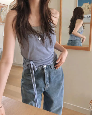Halter neck knit bustier layered top