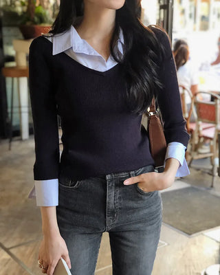 Extremely popular in Korea! Shirt-layered knit / 5 colors