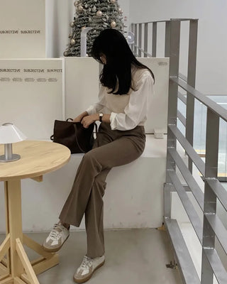 Warm fleece-lined semi-bootcut slacks
