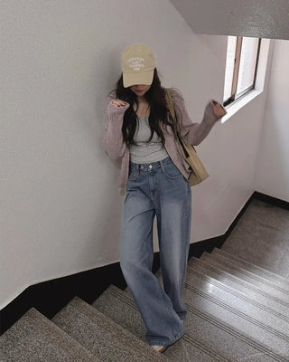 (short/basic/long) Two-button wide denim pants