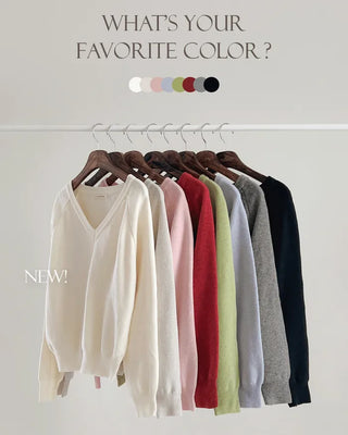 (8 colors) High-gauge V-neck raglan knit