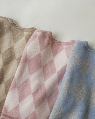 (3 colors) Back Point Argyle Cardigan