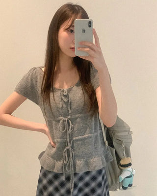 Ribbon U-neck puff knit