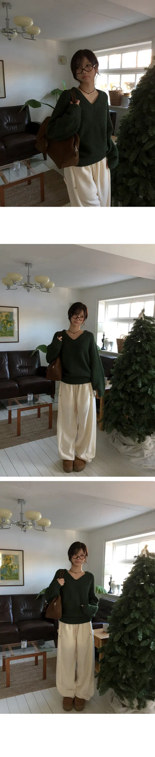 Mohair V-Neck Pompommi Knitwear - 6 colors