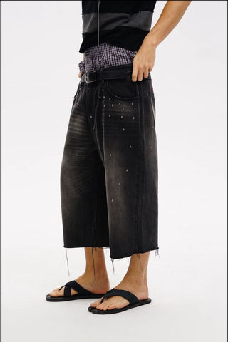 [MASONPRINCE] Studded Script Embroidery Wide Jeans