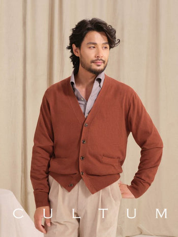 [CULTUM] V-Neck Cotton Cashmere Blend Cardigan