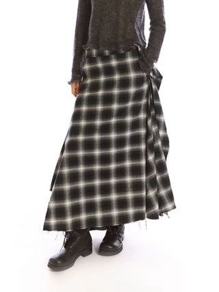 [NeverSeez] Plaid Patchwork Maxi Skirt