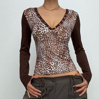 Leopard print long sleeve hoodie button top