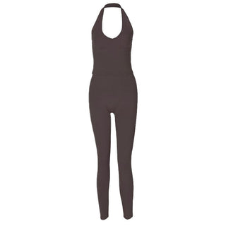 Halter u neck solid backless pant set