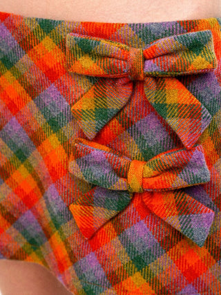 [Moromoro2] Wool Plaid Bow Mini Skirt