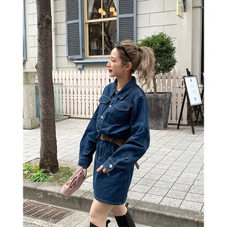 Belted denim dress