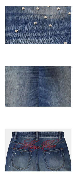 [MASONPRINCE] Studded Wide Leg Distressed Jeans