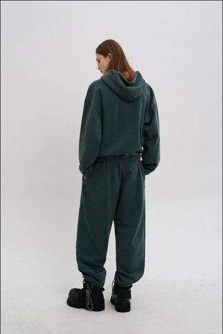 [MASONPRINCE] Washed Logo Applique Zip Hoodie Set
