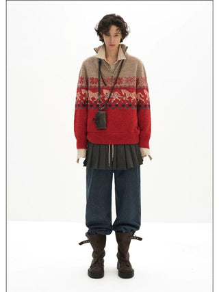 MASONPRINCE Fair Isle High-Neck Half-Zip Sweater