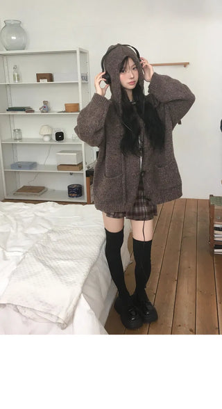Tteokbokki Hooded Over Cardigan - 3 colors
