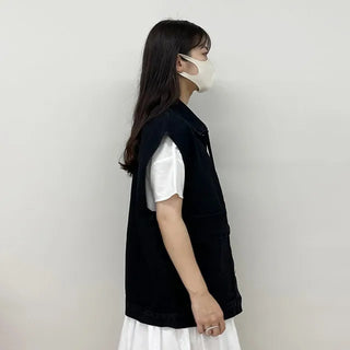 denim pocket boxy vest
