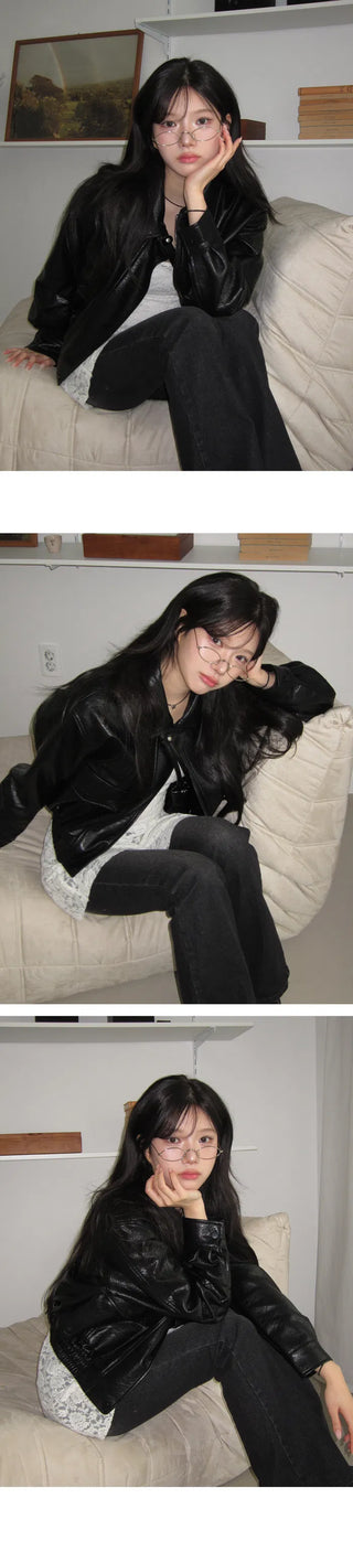 Sarah Half-Fit Crop Leather Jacket - 2 Colors