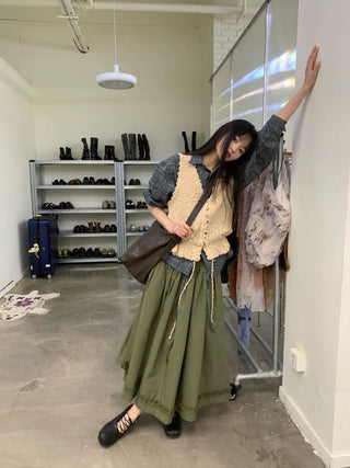 [NEVERSEEZ] Asymmetric Pocket A-Line Pleated Skirt