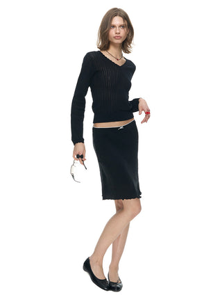 [NECY] Wavy Black Ribbed Slim Knit