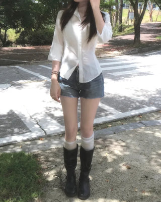 roll up denim shorts