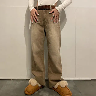 Washed wide denim pants