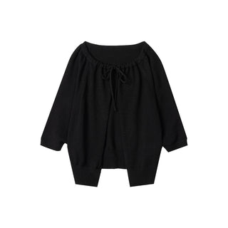 [NECY] Love Dot Lace Inner Top & Bat Sleeve Tie Cardigan