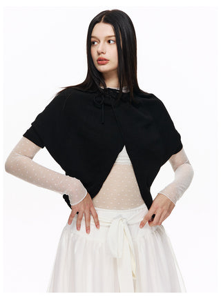 [NECY] Love Dot Lace Inner Top & Bat Sleeve Tie Cardigan