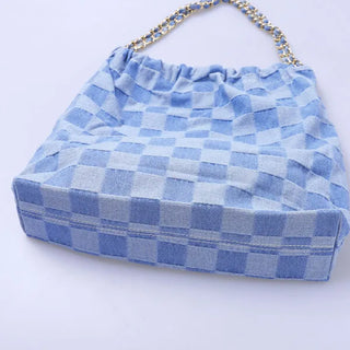 Checked denim chain bag