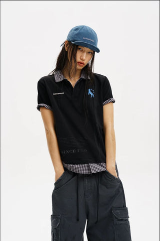 [MASONPRINCE] Checkered Collar Layered Polo