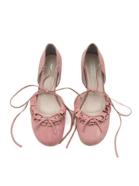 [Moromoro2] Ruffle Bow Lace-Up Kitten Heel  Pumps