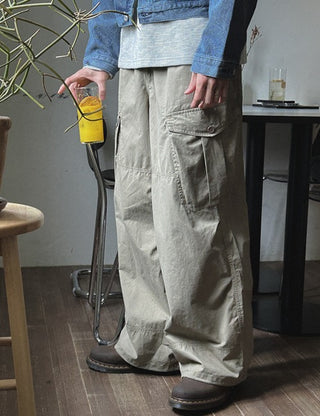 Engine Cotton Washed Cargo Elastic Pants (4 colors, M~3XL)