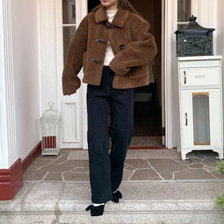Brushed-back straight cotton pants