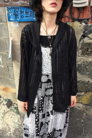 See-through net hooded cardigan