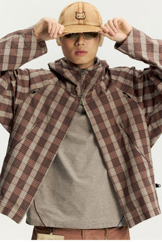 [Monterest] Textured Plaid Hooded Jacket