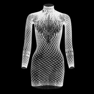 Long sleeve high neck net backless mini dress