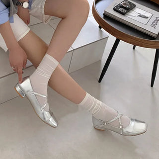 Mary Jane Cubic Silver Flat Shoes (1 color)