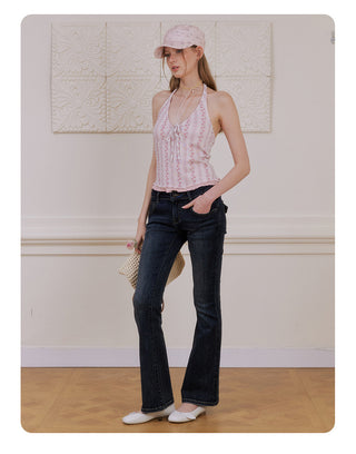 [NECY] Pink Blossom Strap Halterneck Top