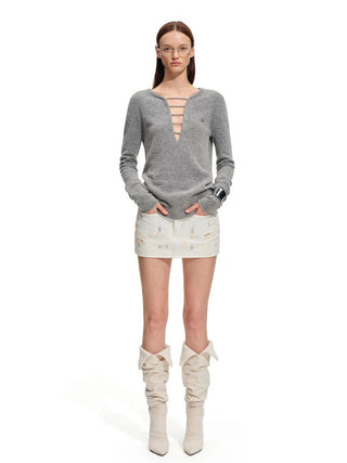 [NOTAWEAR] Alpaca Wool Blend Deep V-Neck  Sweater