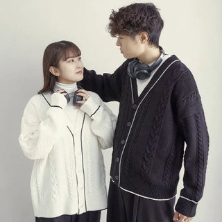 Cable knit unisex cardigan