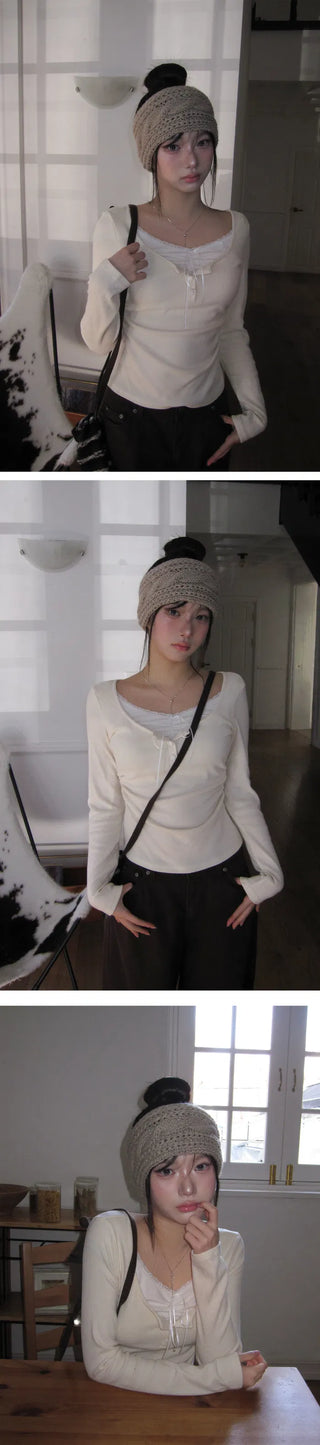 Baon Lace Shirring T-Shirt - 4 Colors