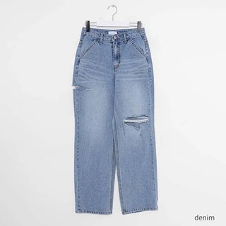 Slit wide denim pants