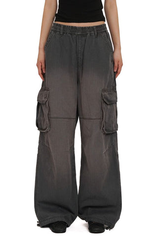 [Moromoro2] Gradient Washed Wide Leg Cargo  Pants