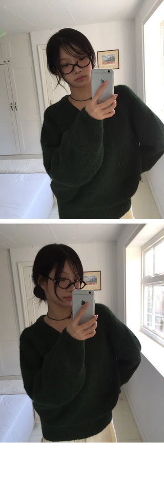 Mohair V-Neck Pompommi Knitwear - 6 colors