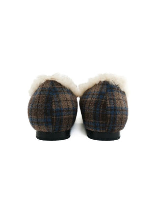 [Moromoro2] Plaid Bow Fur-Lined Ballet  Flats